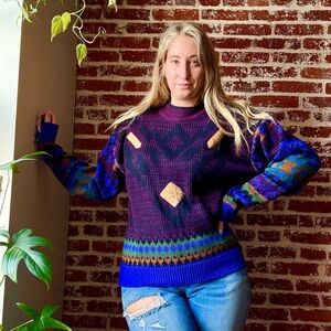 90s funky vintage sweater with leather patches